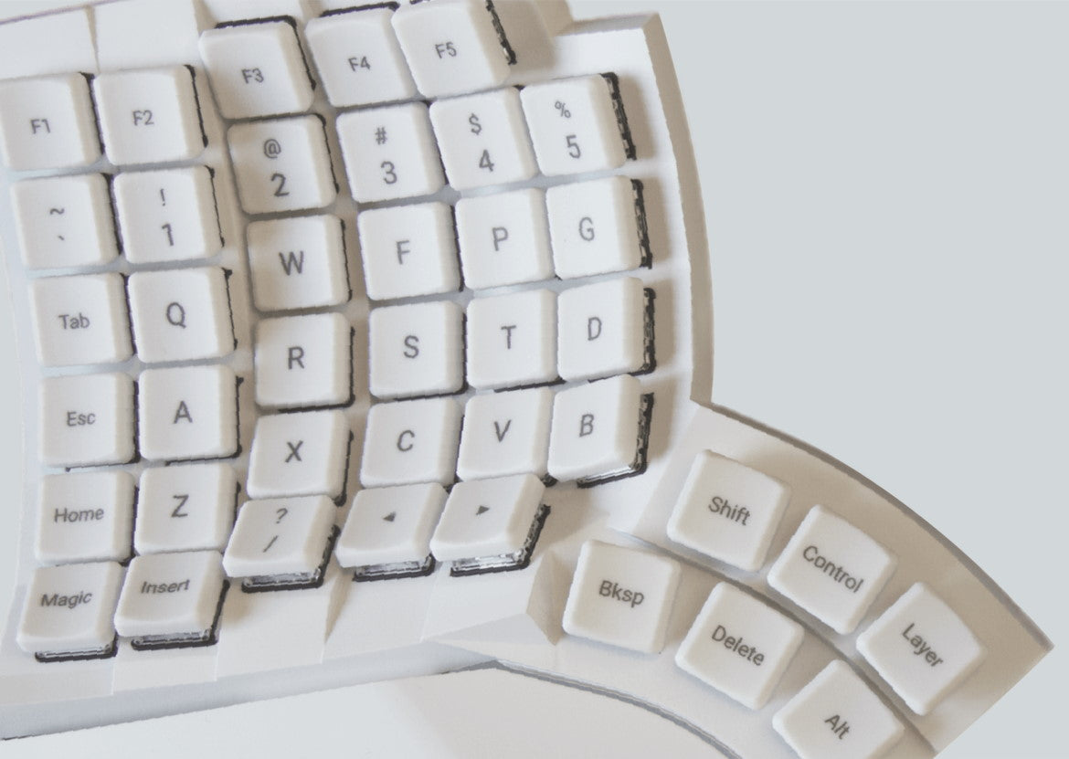 Close-up view of Glove80 keyboard left side